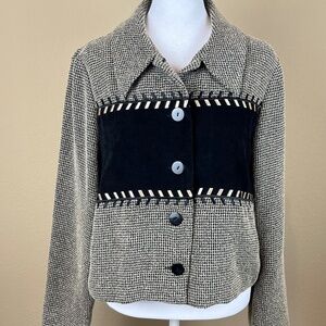 Donna Ricco Black/Tan Check Cropped Blazer Button Up